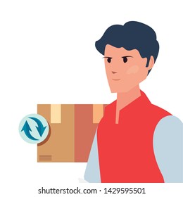 man with package fast delivery logistic icon vector ilustrate