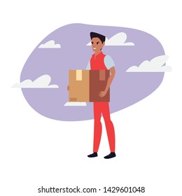 man with package fast delivery logistic icon vectorillustrate