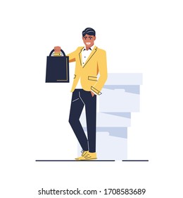 The Man with the packages,Fashionable. Vector illustration in cartoon style,Shopping man