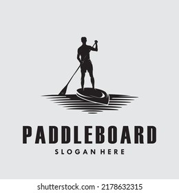 Man in Paddle board silhouette logo vector design