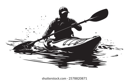 A man paddles a kayak in the water