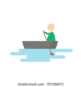 man  paddling in boat. flood concept