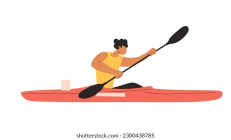 Man paddling on sprint kayak K1. Vector hand drawn illustration. 