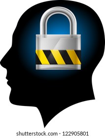 Man with padlock in head. Illustration on white background for design
