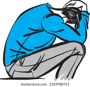 man in pain stressed sad depressed depression concept vector illustration