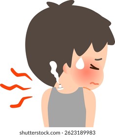 A man with a painful expression applying moxibustion to his shoulder