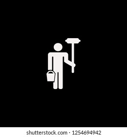 man with paint roller and bucket vector icon. flat man with paint roller and bucket design. man with paint roller and bucket illustration for graphic 