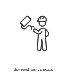 Man with paint roller line icon. linear style sign for mobile concept and web design. Painter worker outline vector icon. Symbol, logo illustration. Vector graphics