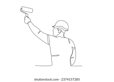 A man painted excitedly. Painter one-line drawing
