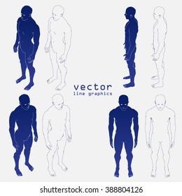 man painted in line. vector sketch. foreshortening.