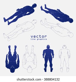 man painted in line. vector sketch. foreshortening.