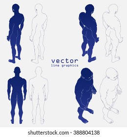 man painted in line. vector sketch. foreshortening.