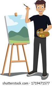Man is painted a painting on canvas illustration