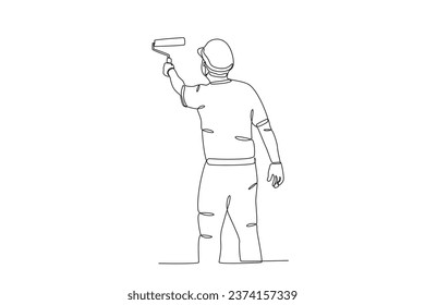 A man painted the room carefully. Painter one-line drawing