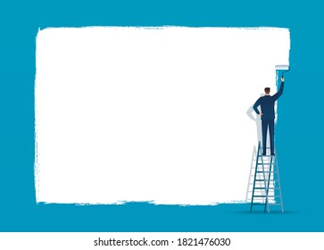 man painted white wallpaper. space for text and blue background vector illustration
