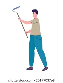man painter paints with roller