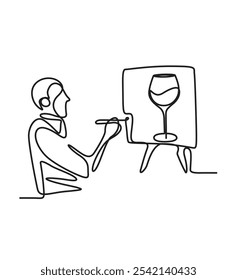 A man painting in a board line art illustration,panting artist one line art illustration.