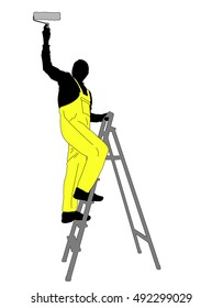 Mann, der eine Deckensilhouette malt - Vektorgrafik