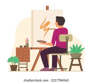 Man Painting Color On Canvas