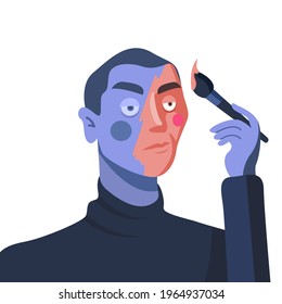 a man painting himself represent to self healing therapy vector, relieve stress and anxiety by yourself illustration.