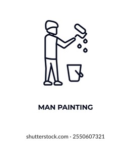 man painting  outline icon. Linear vector from construction concept. Thin line man painting  icon isolated on white background
