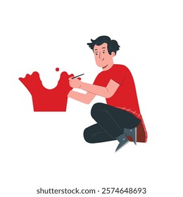 man painting red color flat design vector