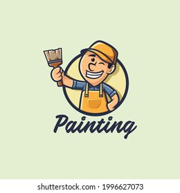 Man Painting Reto Mascot Logo Stock Vector (Royalty Free) 1996627073