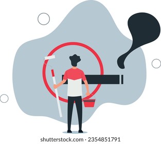 Man painting stop smoking sign defines to fighting to quit smoking. Stop smoking poster for disease warning.flat vector illustration.