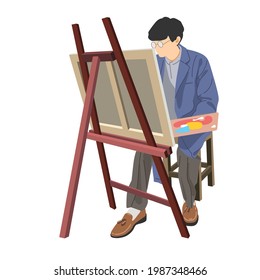 Man painting in the studio design vector art A