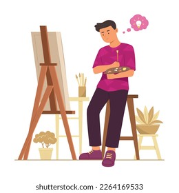 Man Painting and Thinking Good Idea Concept Illustration