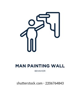 man painting wall icon from behavior collection. Thin linear man painting wall, man, hand outline icon isolated on white background. Line vector man painting wall sign, symbol for web and mobile