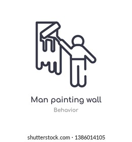 man painting wall outline icon. isolated line vector illustration from behavior collection. editable thin stroke man painting wall icon on white background