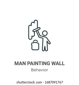 Man painting wall outline vector icon. Thin line black man painting wall icon, flat vector simple element illustration from editable behavior concept isolated stroke on white background