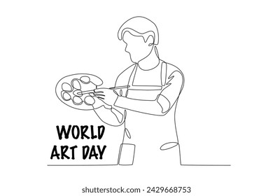 A man is painting. Word art day one-line drawing