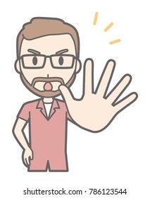A man with a pair of eyeglasses and a beard grows out one hand