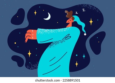 Hombre en pijama caminando de noche. El somnambulista o sonámbulo masculino está activo durante el sueño. Somnambulismo. Ilustración vectorial. 