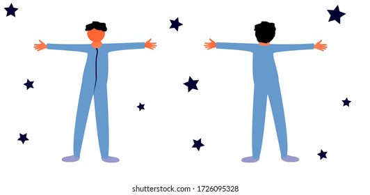 Man in pajamas seen from front and back.
