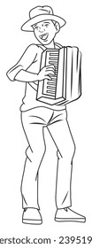 A man palying accordion in outline and vector format.