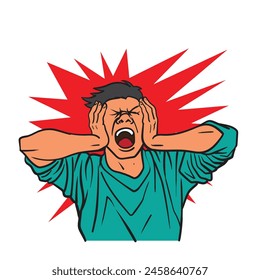 Man with panic emotion,depressed and stressed facial expression flat illustration design, vector
