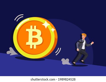Die menschliche Panik von Riesenbitcoin, CryptoCurrency Business Kollaps Zeichentrickfilm-Vektorgrafik