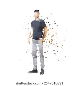 Man in pants and shirt standing, abstract low polygonal isolated vector illustration. Distortion effect. Teacher, marketing specialist, graphic designer, freelancer or photographer