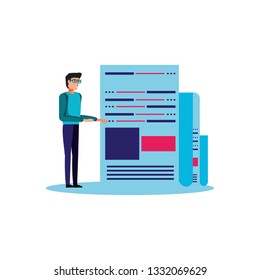 man with paper document isolated icon