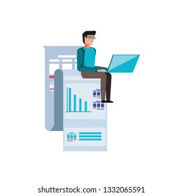 man and paper document with statistic graphic