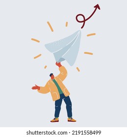 Man with paper plane in his hand