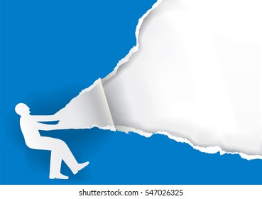 Man paper silhouette ripping Paper background.
Paper silhouette of man ripping blue paper background with place for your text or image. Vector available.