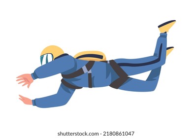 Man Parachutist Skydiving and Free-falling in the Air Descenting on the Earth Vector Illustration