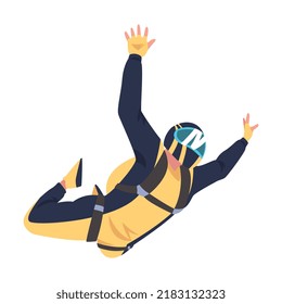 Man Parachutist Skydiving and Free-falling in the Air Descenting on the Earth Vector Illustration