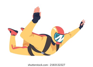 Man Parachutist Skydiving and Free-falling in the Air Descenting on the Earth Vector Illustration