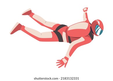 Man Parachutist Skydiving and Free-falling in the Air Descenting on the Earth Vector Illustration