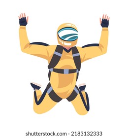 Man Parachutist Skydiving and Free-falling in the Air Descenting on the Earth Vector Illustration